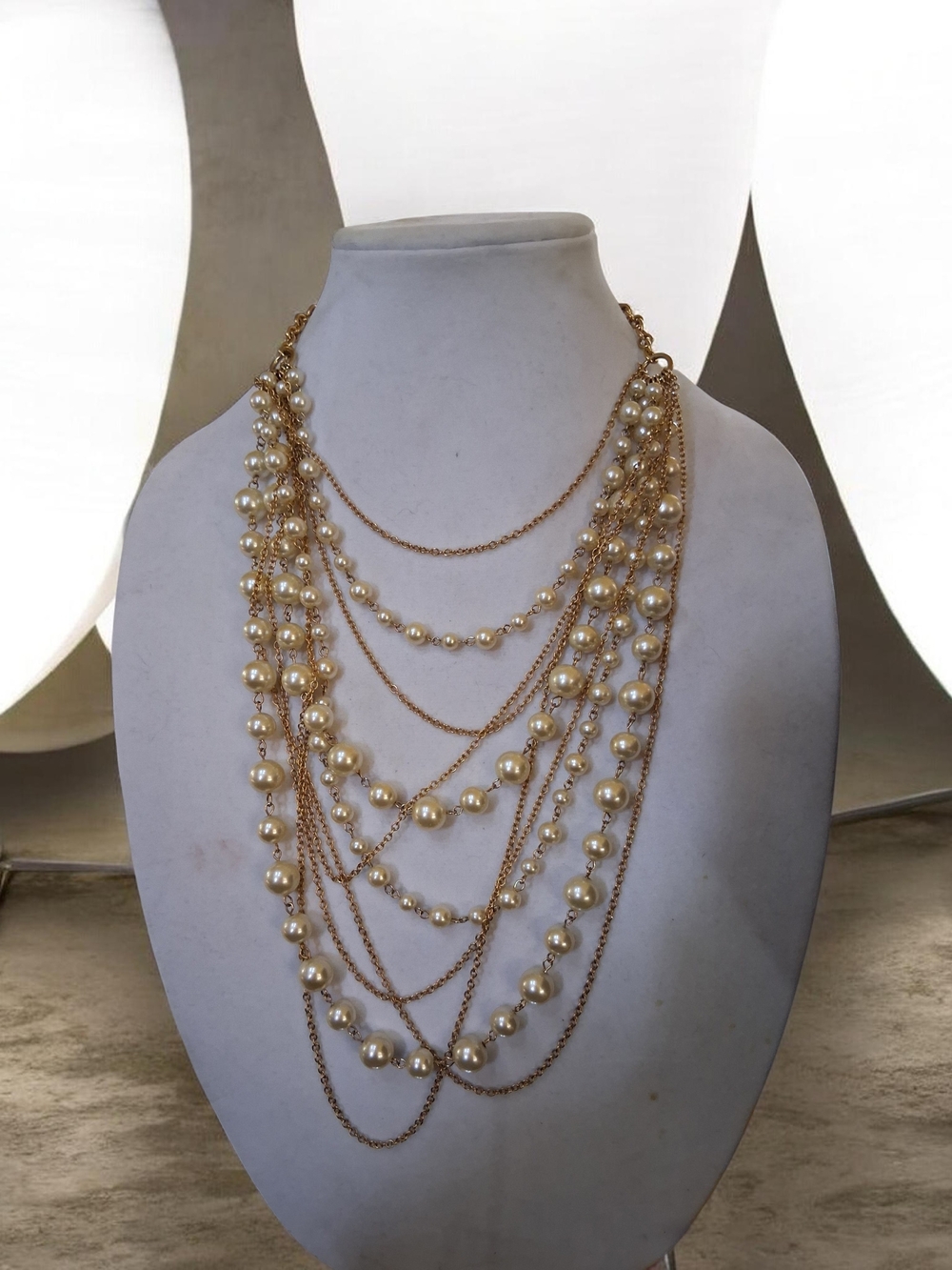 LD Lakeshore Drive Layered Gold and Pearl Statement Necklace
